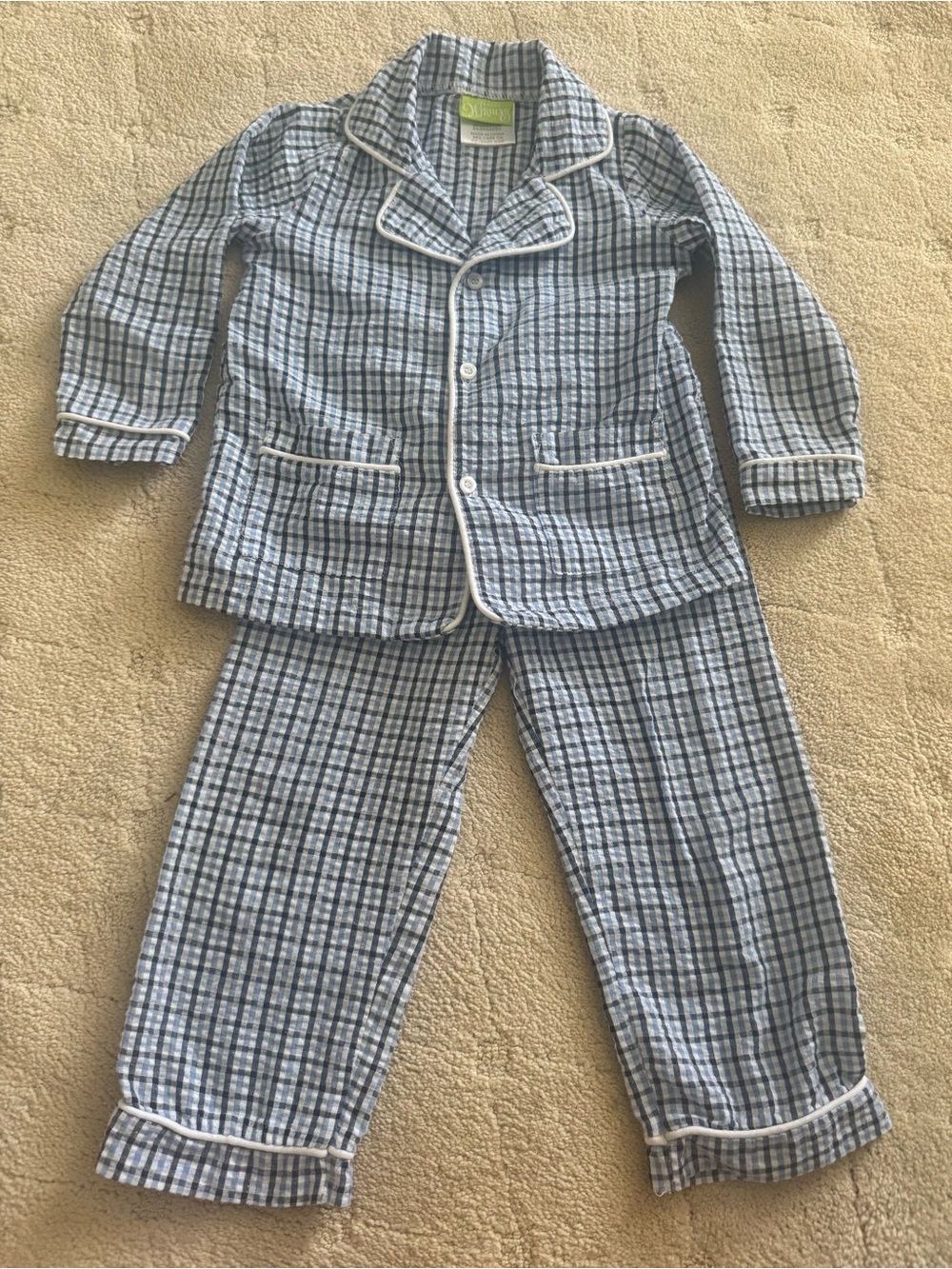 Little Ones Blue Plaid Pajama Set with White Piping